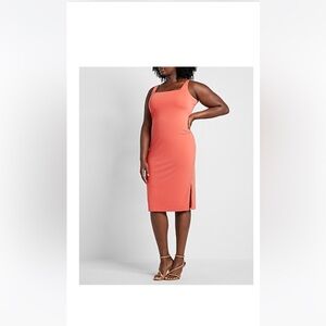 BODY CONTOUR SQUARE NECK SIDE SLIT MIDI DRESS